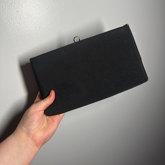 vintage 90s after five black clutch with collapsible gold handle - Picture 12 of 12